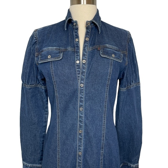 Vintage Ralph Ralph Lauren Blue Label Denim Dress Puff Shoulders Front Snaps 4 - Picture 5 of 16